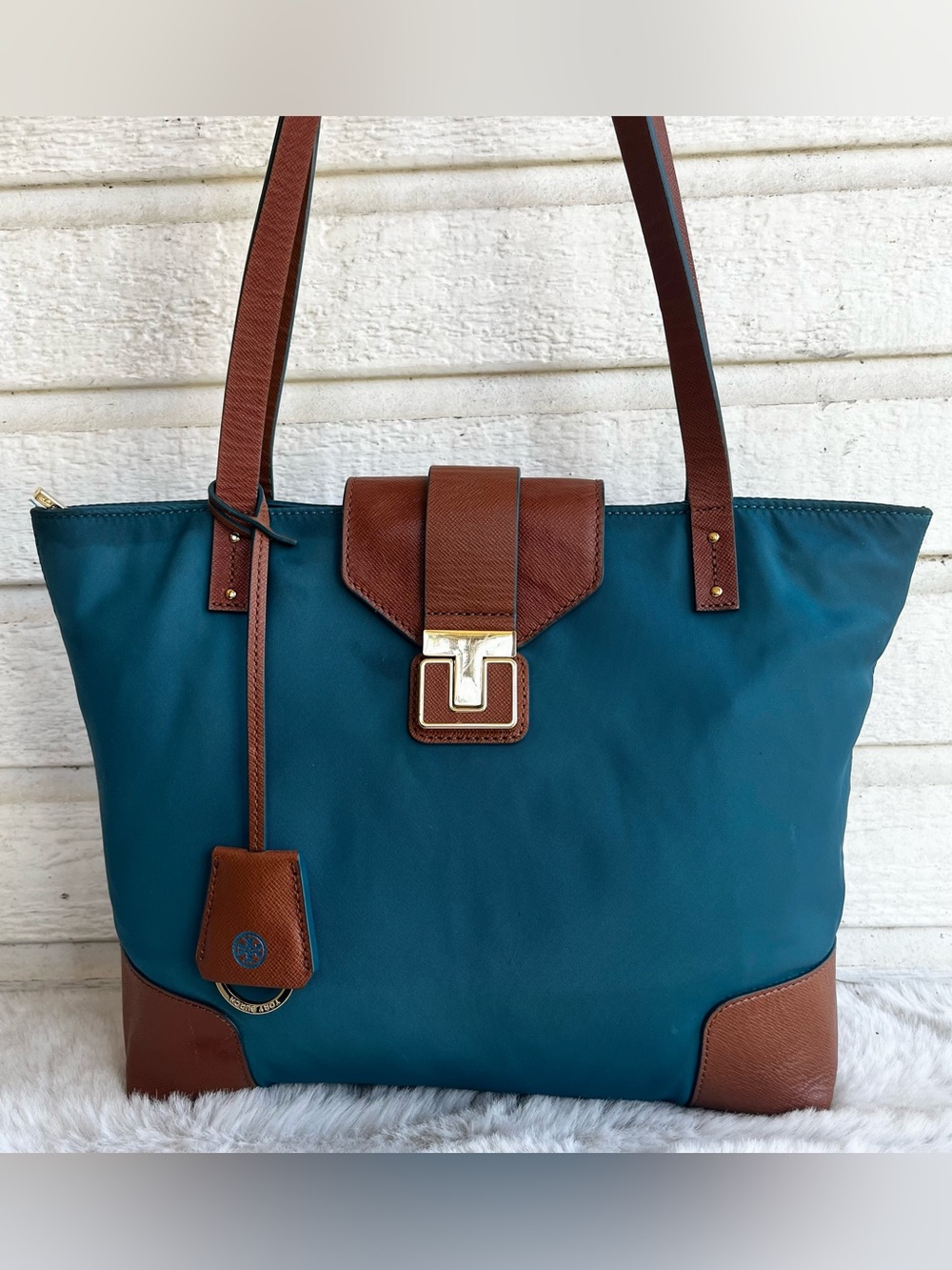 TORY BURCH Blue Nylon Travel Tote Shoulder Bag Summer Spring